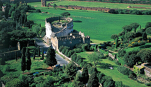 Rome Appian Way Cecilia Metella mausoleum aerial view