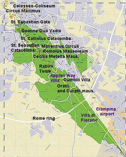 Rome Appian Way Via Appia Antica  map with sites location