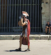 A Roman soldier... having a smoke